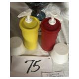 Tupperware, mustard and ketchup dispensers