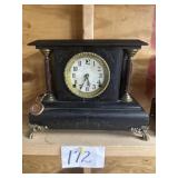 Mantle clock, key, and pendulum provided