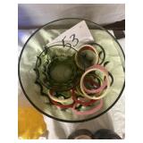 Green glass chips and dip bowl with plastic