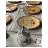 Blue and gray pfaltzgraff pottery oil lamp
