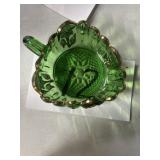 Vintage green gold rimmed nappy heart dish