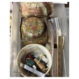 Sewing items in cushions tin and tools