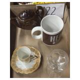 Assorted items, teapot Hershey cup glass