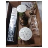 Miscellaneous box of items, matches, figurine +