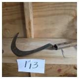 Vintage old hand forged sickle Rustic wooden
