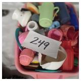 Box lot of kids, doll barbie tea set play set