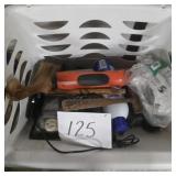 Box lot with basket electric screwdriver and more