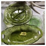 Vintage green glass lot of 3 pieces