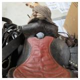 Vintage leather western saddle with stirrups nice
