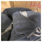 2 denim aprons and container
