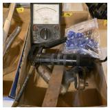 Box lot of miscellaneous tools tester, ratchet