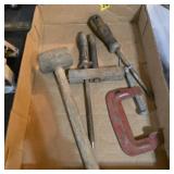 Box lot of tools clamp screwdrivers plus