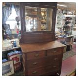 Antique Oak Dresser & Mirror Dovetail Drawers