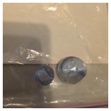 White Latticino Swirl Core Blue Ribbons Clear Base