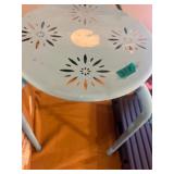 Blue Metal Stool with Cutout Design