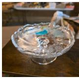 Etched Glass Pedestal Compote Dish