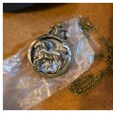 Brass Horse Motif Pocket Watch with Chain