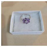 Sterling Silver Ring with Purple Stone Cluster