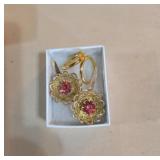 Gold-Plated Jewelry Set with Pink Stones
