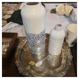 Silverplate Server Tray FB Rogers and vases