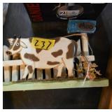 Country Decor Cow with Fence Accent