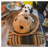 Decorative Basket, Rattan Ball, and Pillow