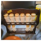 Vintage Wooden Spice Rack with Jars