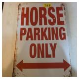 Horse parking only metal sign