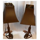 Pair of Vintage Brass Cat Lights with Shades