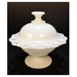 Pressed Milk Glass lidded condiment bowl