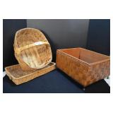 Assortment of Wicker Baskets & Wooden Bin