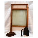 Sad Irons and Glass/Wood Washboard