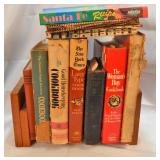 Assortment of Vinage and newer cookbooks and shelf