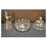 Etched Glass Vases, Cruet, Cheese Plate & Serving