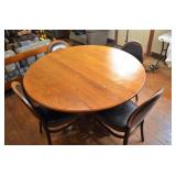 Round Oak Claw Foot Table with Four Padded Chairs