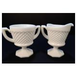 Milk Glass Diamond Patter Cream & Sugar