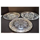 Three glass cake plates