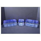 3 piece Glass Refrigerator Bowls w/ Cobalt Blue Li