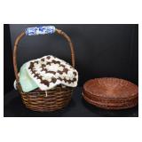 Wicker Paper Plate Holders & Basket w/Pot Holders