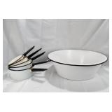 6 Pieces of Enamel cook ware 5 Pots and 1 wash bow