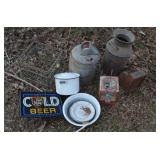 Barn Find, Milk Jug, Metal Milk Basket Americcan A
