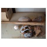 Barn Find:  Baseball Mits, Mask, Bat, Ball & Footb