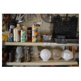 2 Shelves - Glass Globes, Battery Operated Drill,