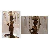 Pair of vintage Bronze Lady Lamps with Glass