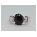 Sterling Silver Onyx & Pink Ice Ring