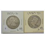 TWO FRANKLIN HALF DOLLARS