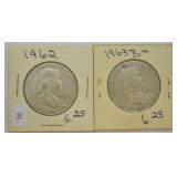 TWO FRANKLIN HALF DOLLARS