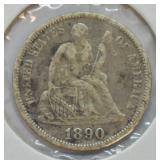 1890 SEATED DIME  XF