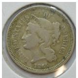 1865 3 CENT PIECE  F