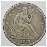 1875 S SEATED HALF   VF